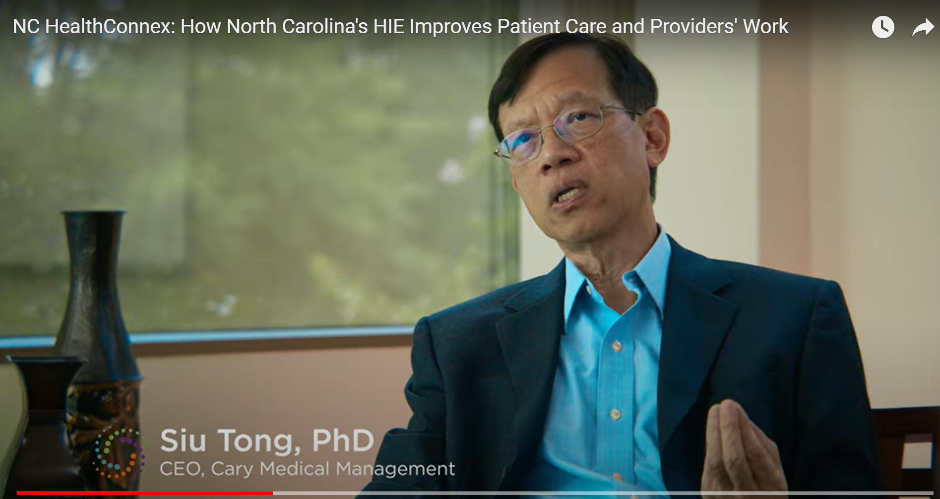 Image of CMM's Siu Tong, PhD being interviewed in the video, NC HealthConnex: How North Carolina's HIE Improves Patient Care and Providers' Work.