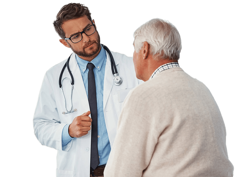 Physician listening to older male patient