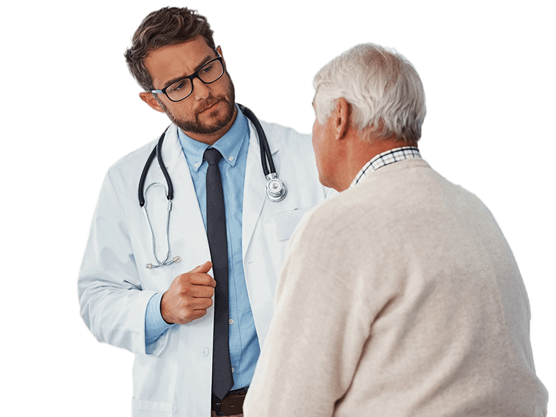 Physician listening to older male patient